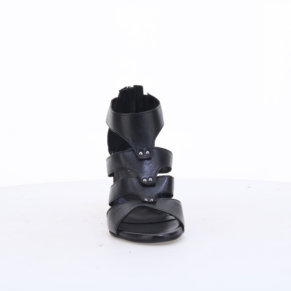 Sandales à talons, cuir noir, MJUS