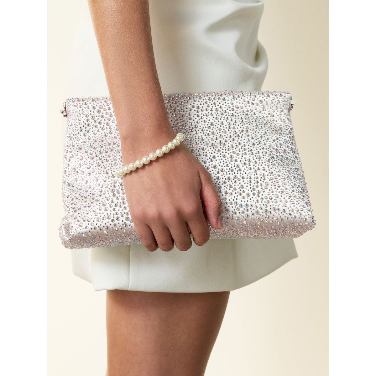 Pochette scintillante avec bouton-pression blanc, NEXT