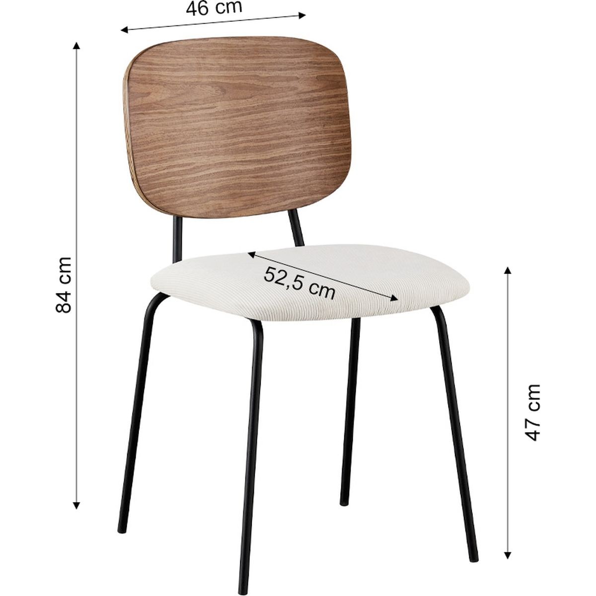 Lot de 2 chaises en velours côtelé - NAYA beige, HOMIFAB