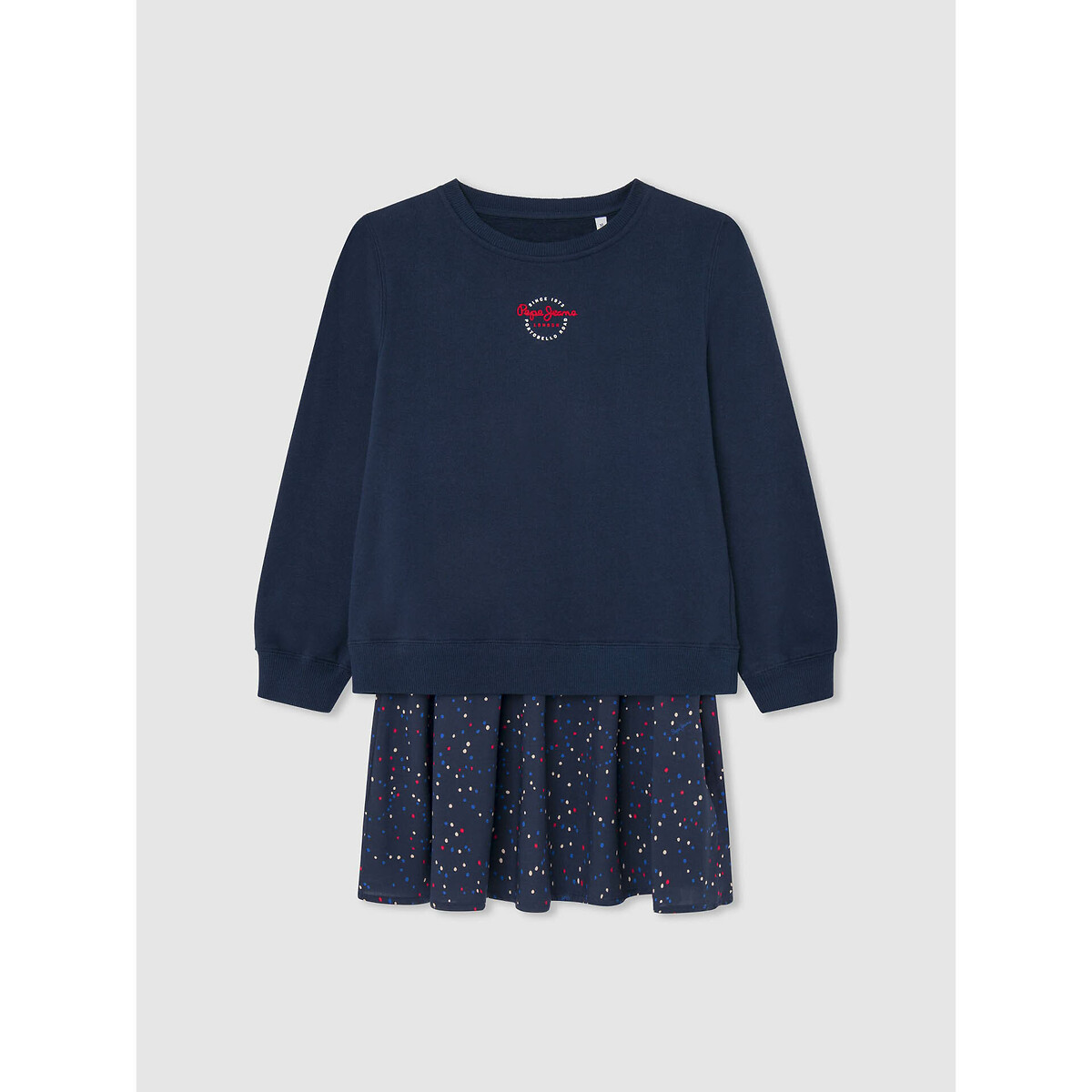 Cotton Mix Overlay Dress with Long Sleeves navy blue, PEPE JEANS
