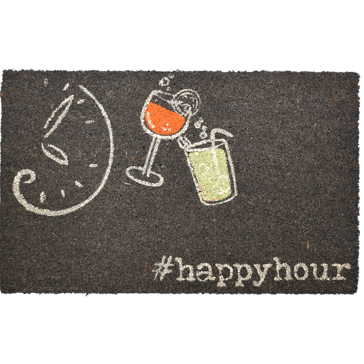 Paillasson tissé en coco motif fresque COCKTAIL noir, UN AMOUR DE TAPIS