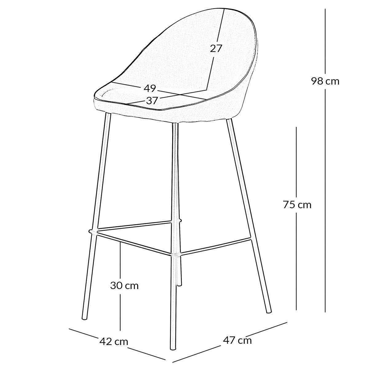 Chaise de bar tissu gris foncé, ZAGO