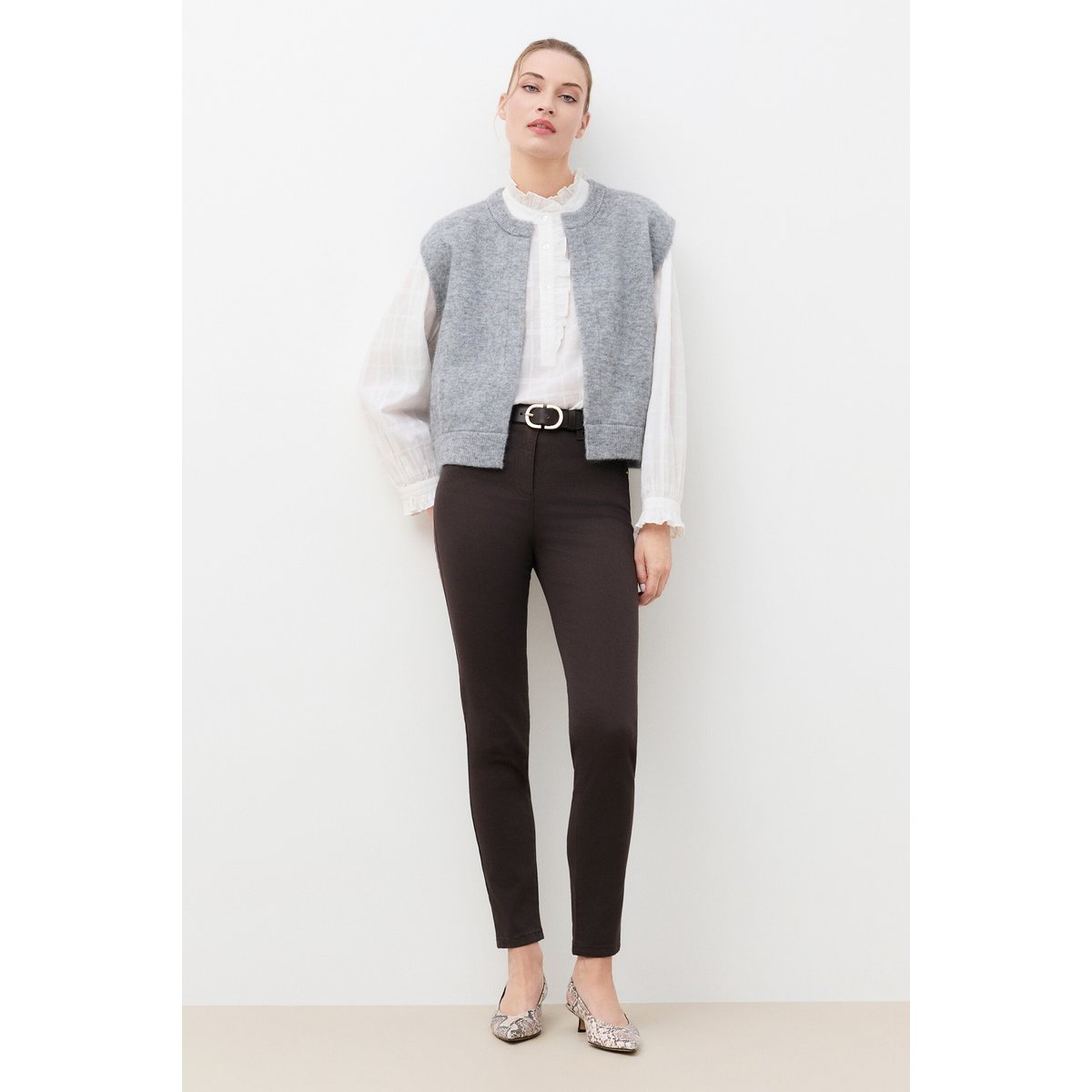Gilet droit col rond MANISSA gris, CAROLL