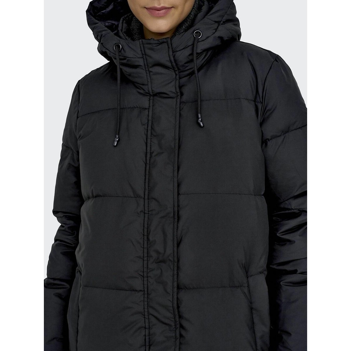 Long Hooded Padded Jacket black, ONLY
