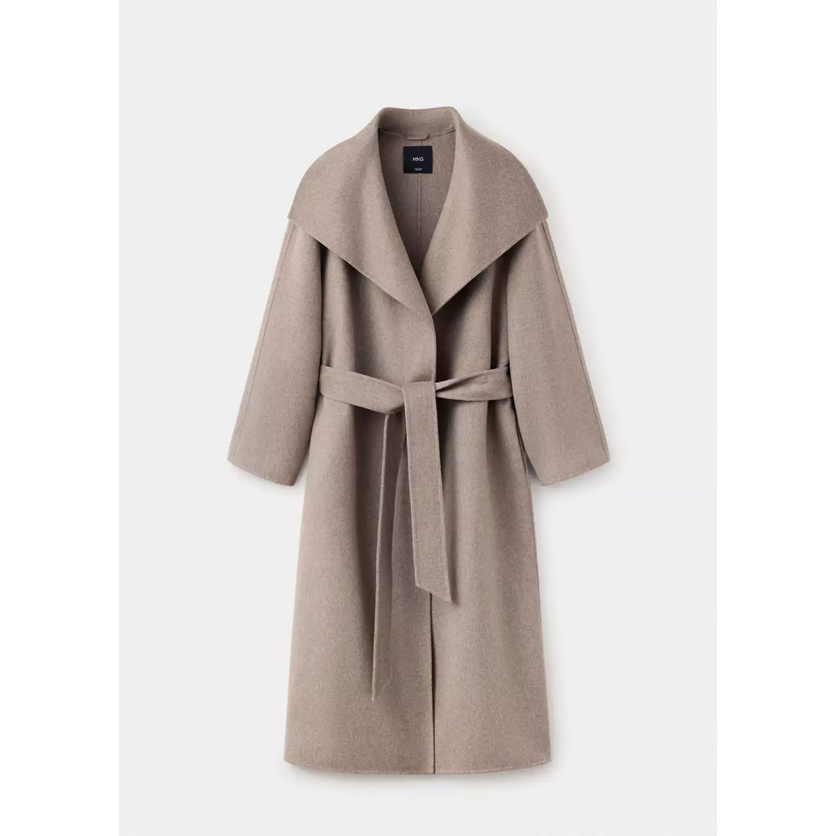 Manteau laine fait à la main ceinture marron moyen, MANGO
