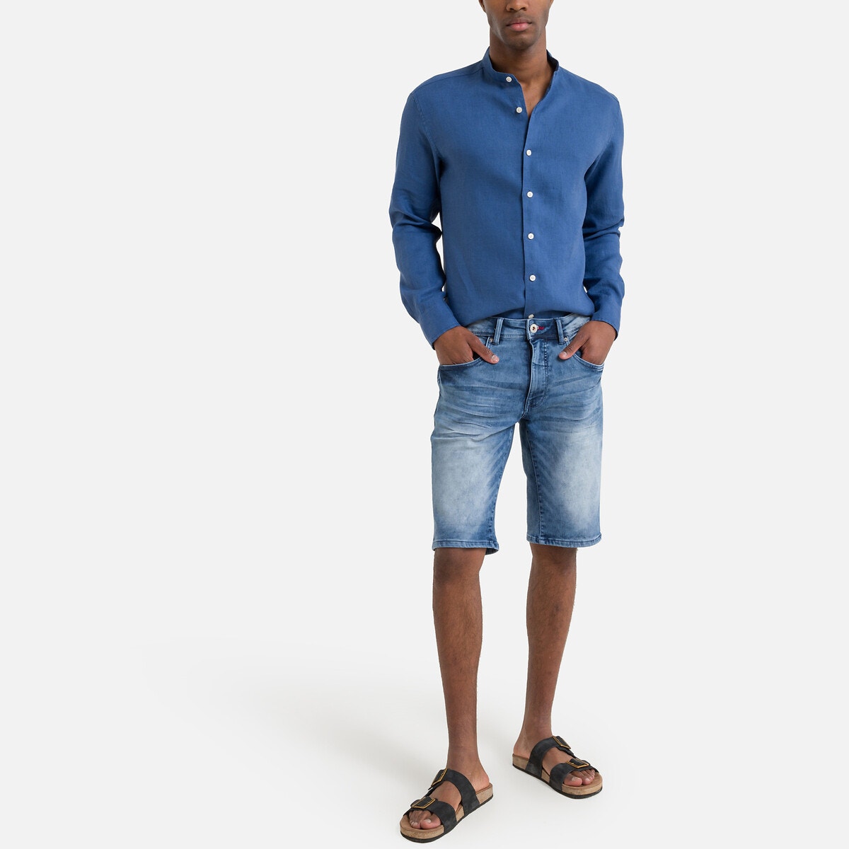 Short en jean droit stretch bleu used, PETROL INDUSTRIES