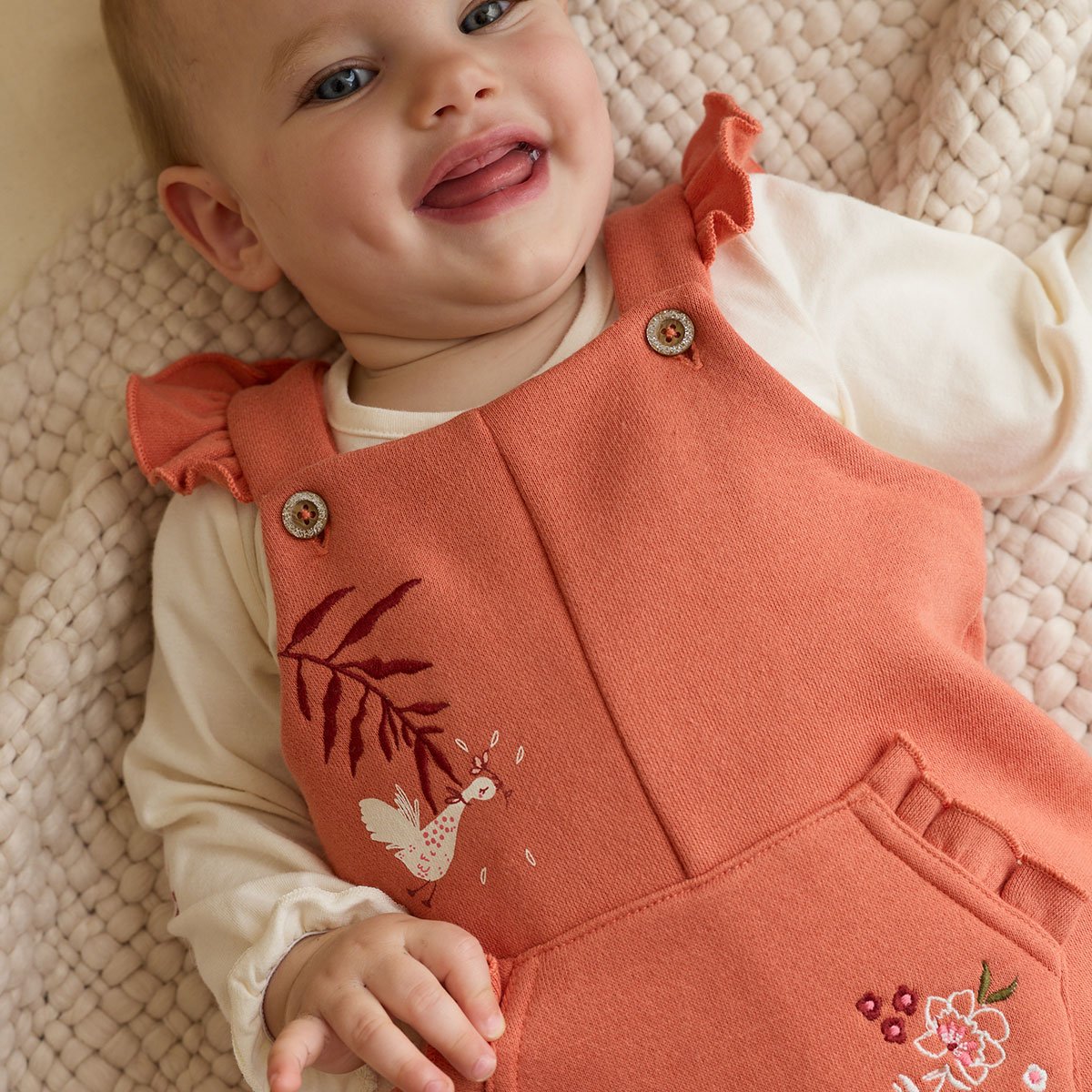 Ensemble salopette bébé en molleton et t-shirt Manouk corail, PETIT BEGUIN