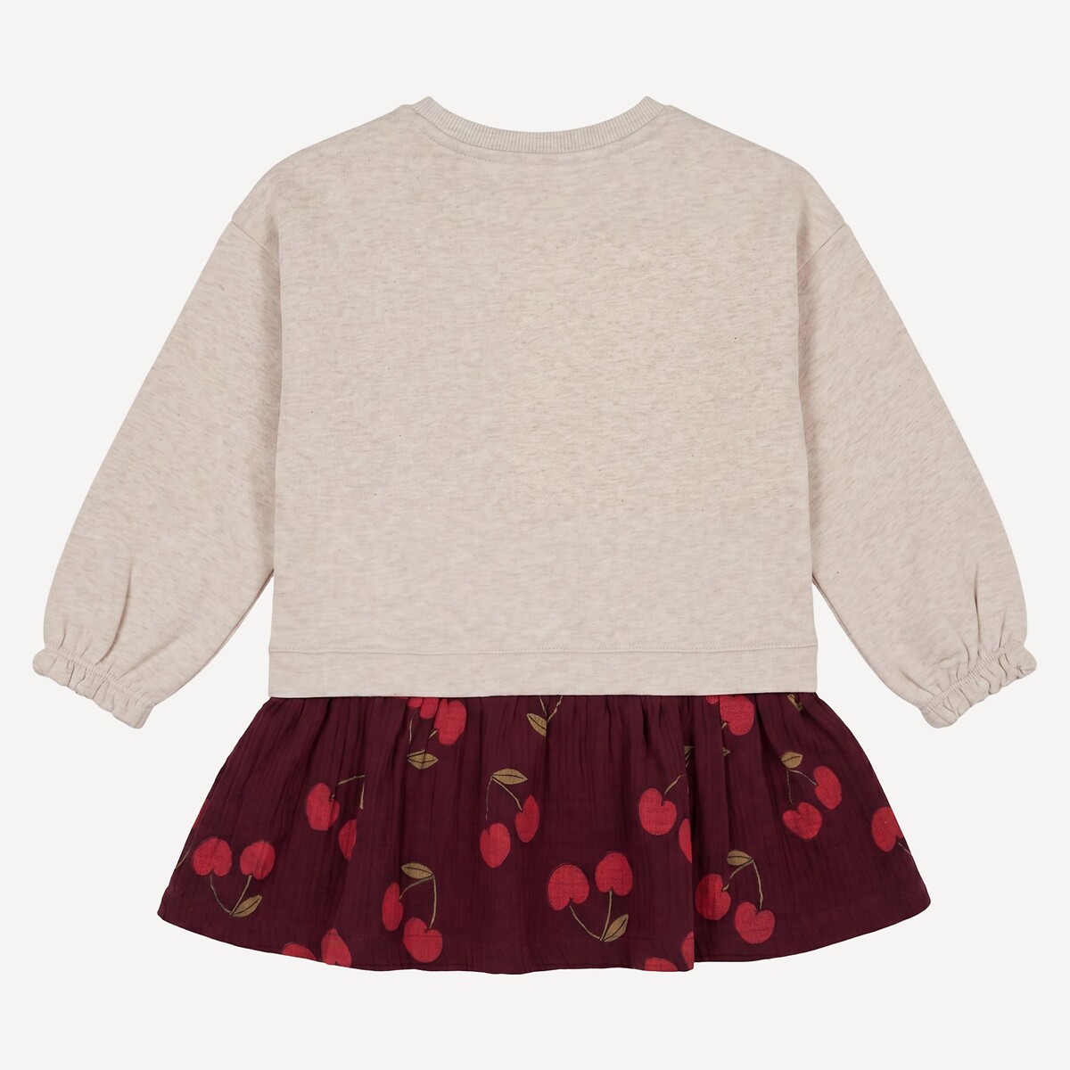 Fleece and Cotton Muslin 2-in-1-Style Dress ecru + print, LA REDOUTE COLLECTIONS