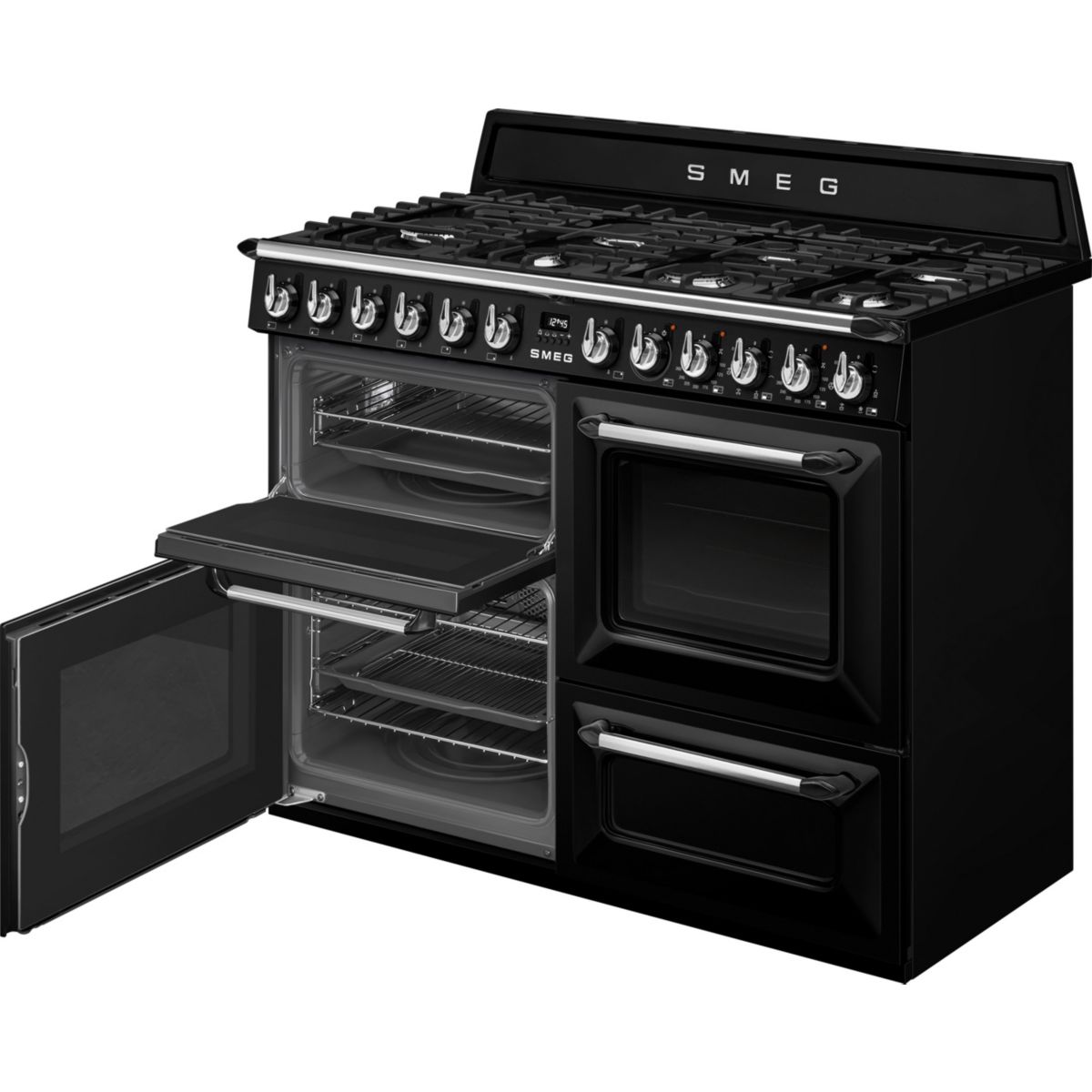 Piano de cuisson gaz 7 feux 110 cm TR4110 noir brillant, SMEG