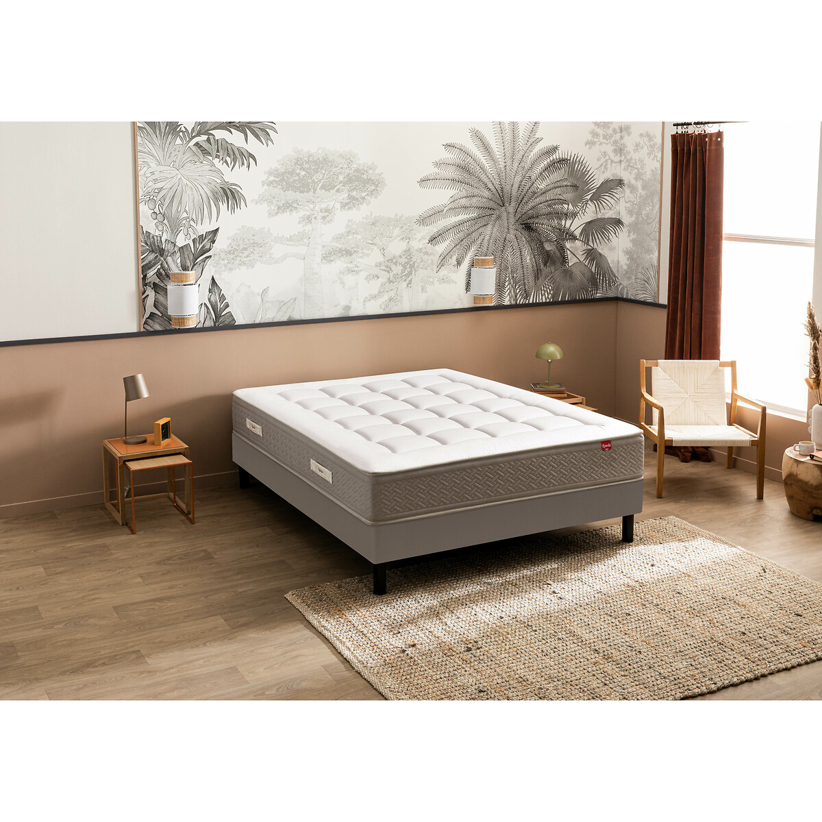 Ensemble matelas 800 ressorts Majestueux + sommier gris souris, EPEDA