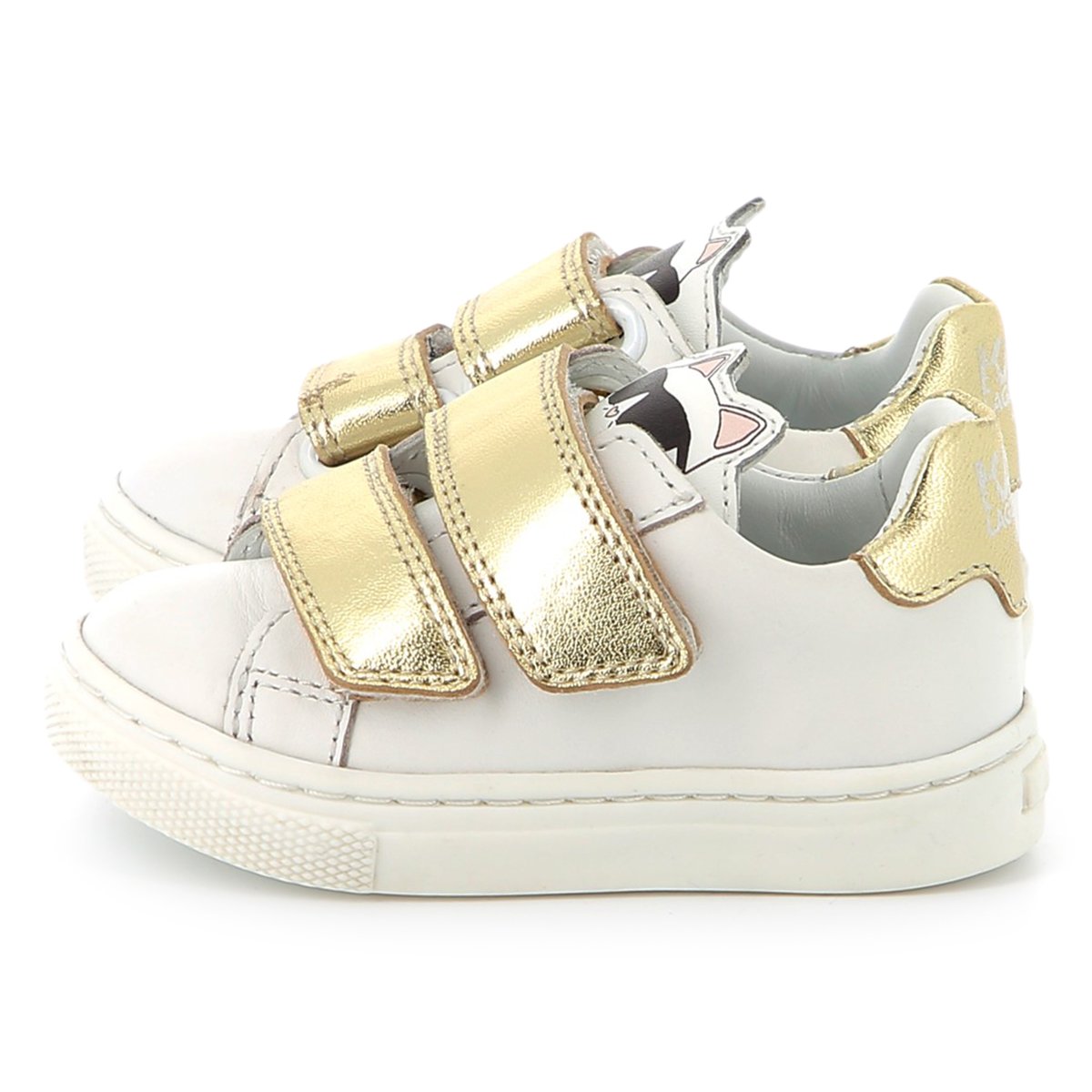 Sneakers in pelle a strappo blanc, KARL LAGERFELD KIDS