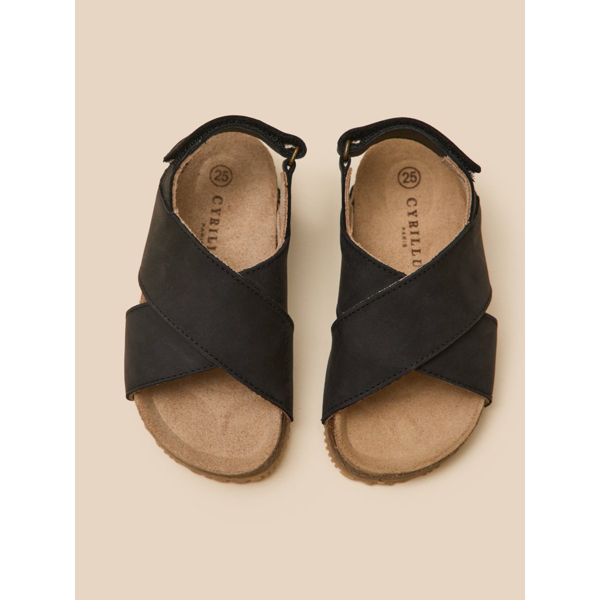 Sandales à brides  en cuir navy noir, CYRILLUS