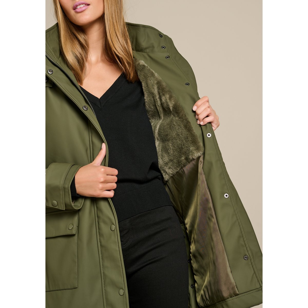 Parka doublée à capuche khaki, LOLALIZA