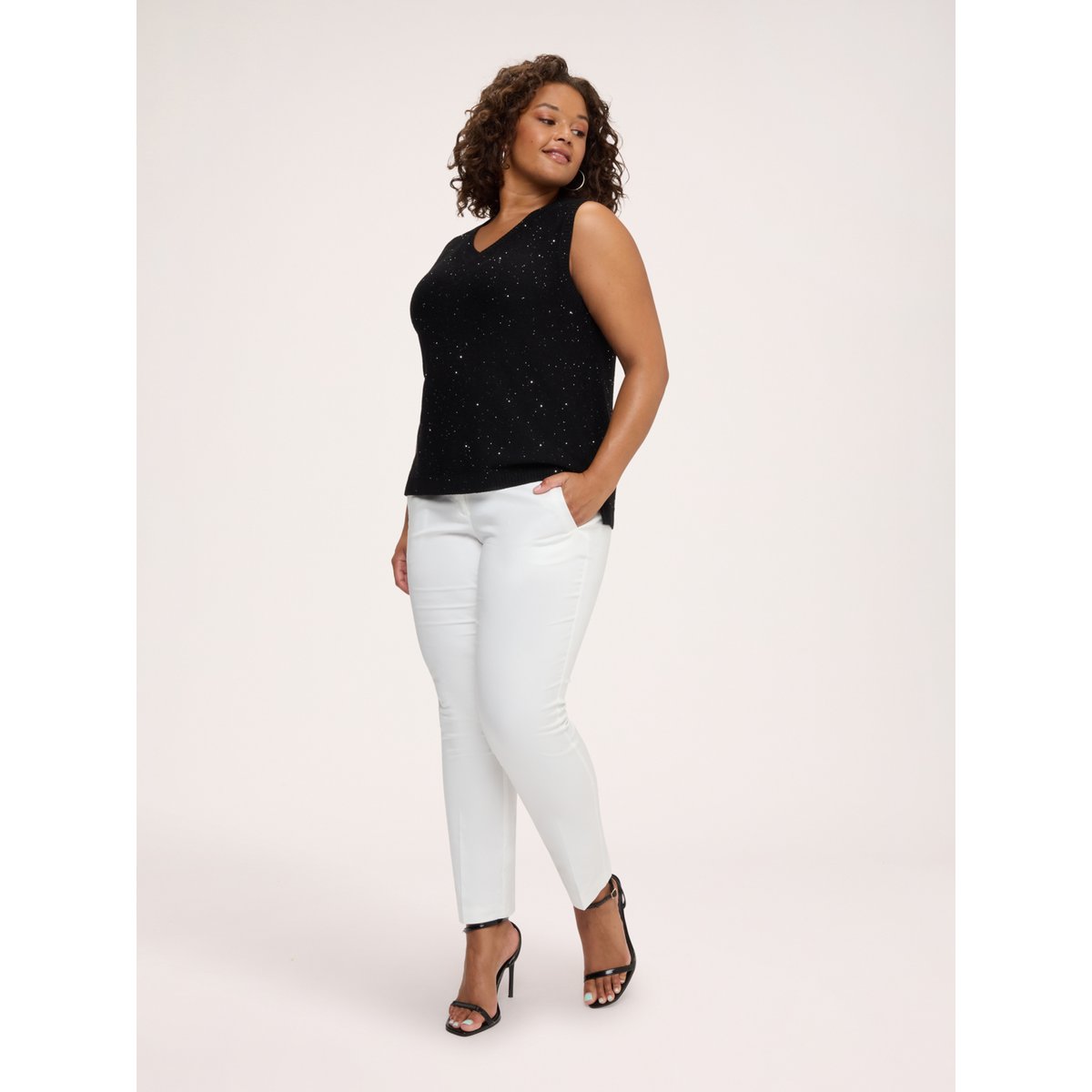 Top avec micro paillettes noir, FIORELLA RUBINO