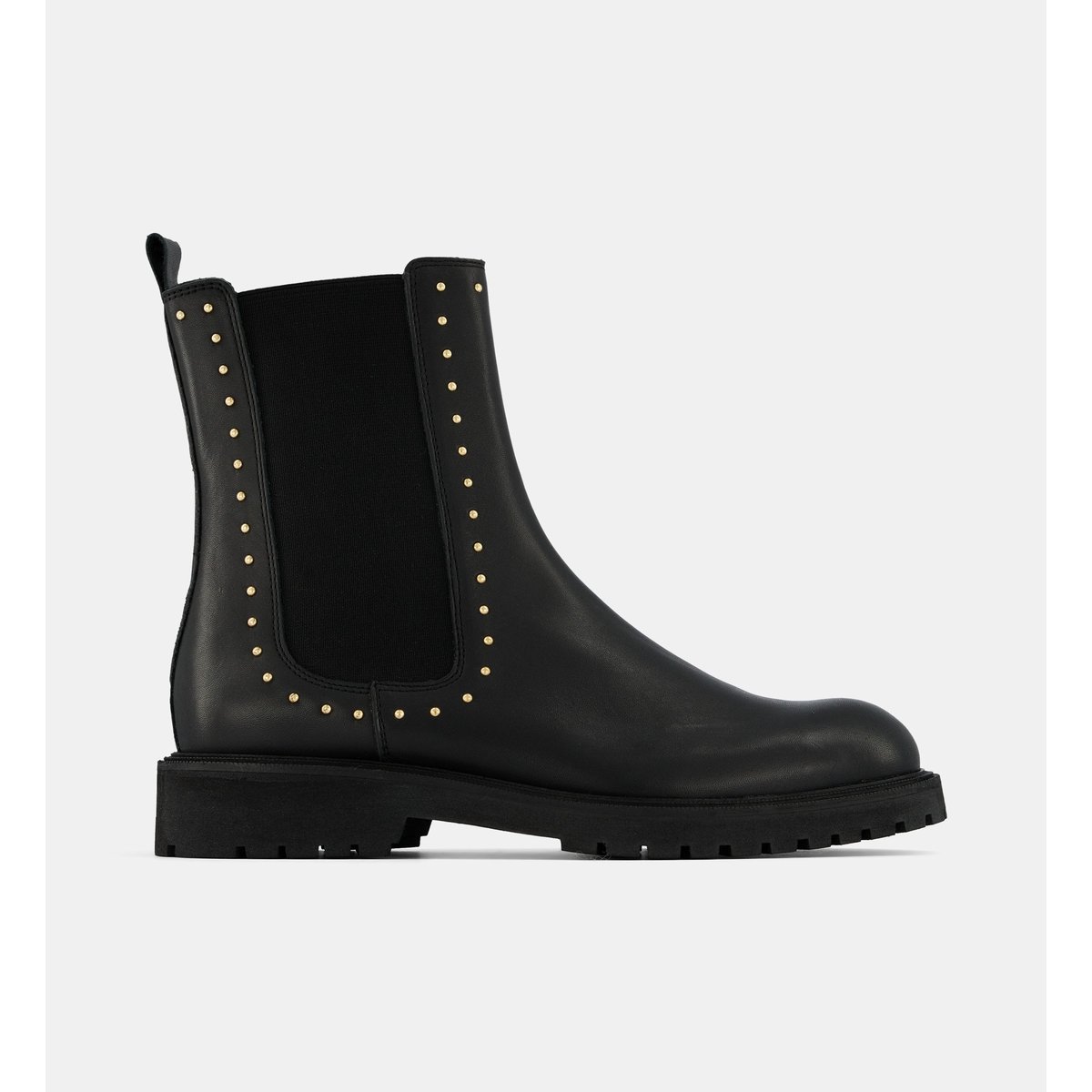 Boots chelsea plates céleste avec studs cuir noir, GALERIES LAFAYETTE