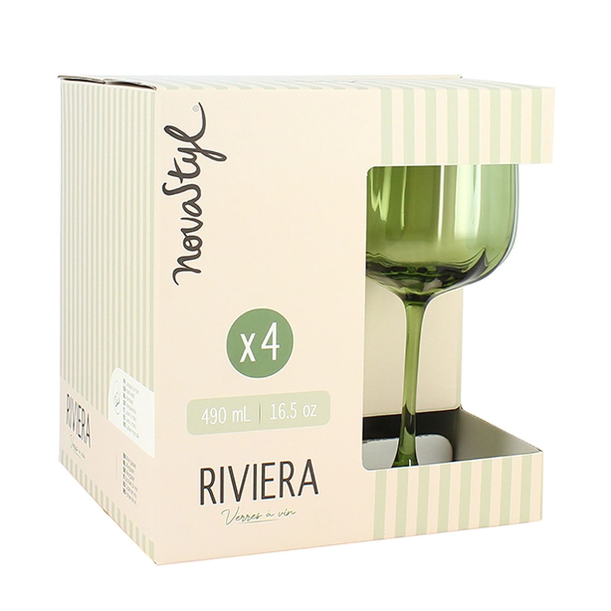 Lot de 4 verres à pied 49cl, RIVIERA vert, NOVASTYL