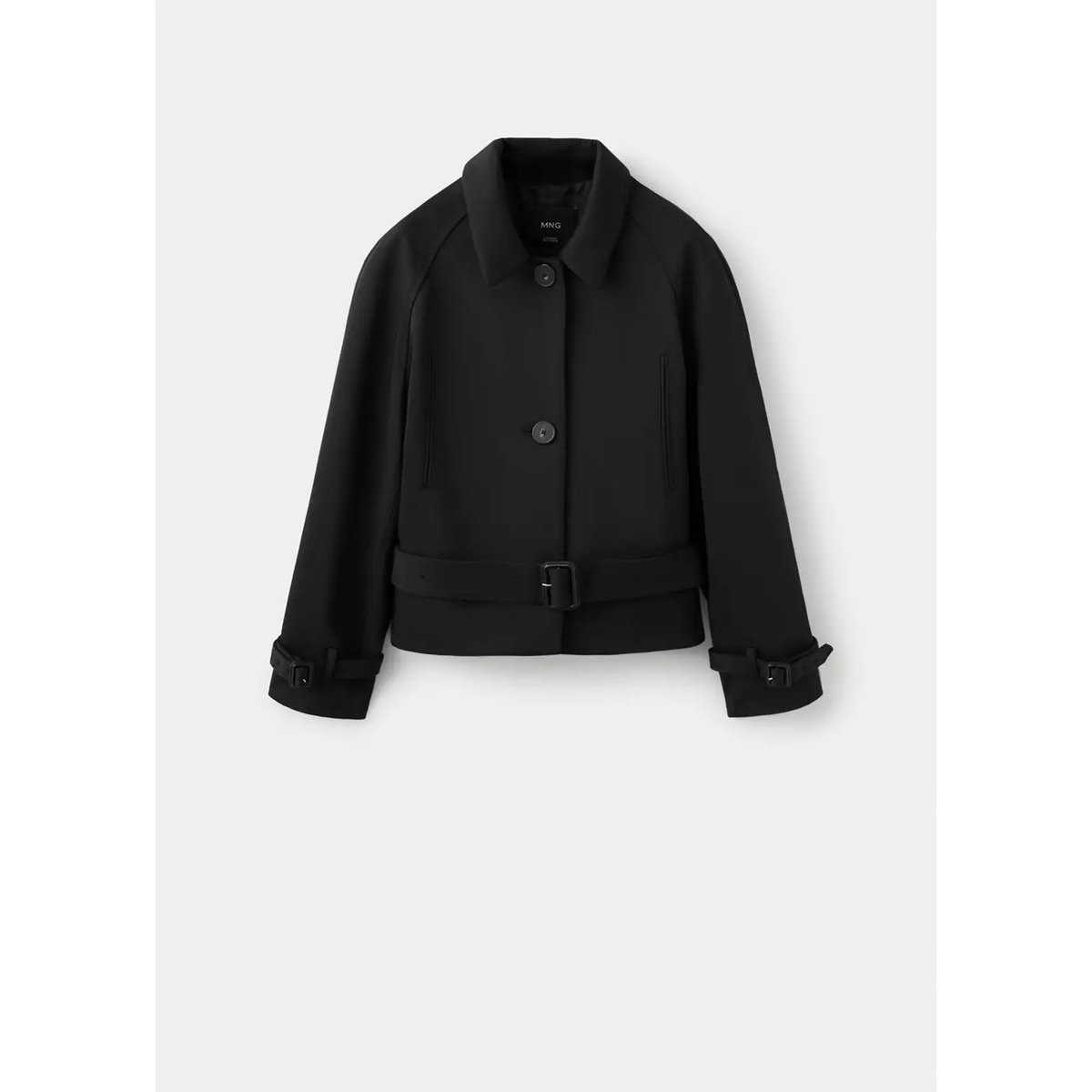 Veste col chemise ceinture noir, MANGO