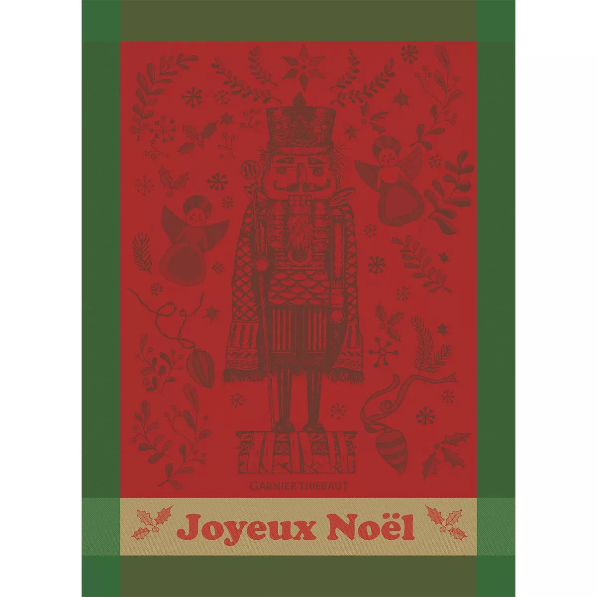 Torchon pur coton CASSE NOISETTE NOEL rouge, GARNIER THIEBAUT