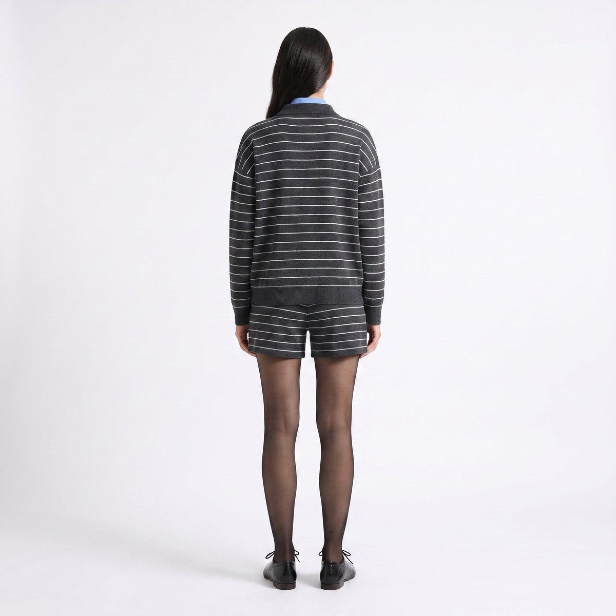 Short femme maille rayé taille élastiquée coupe ample AMENA gray, ARTLOVE