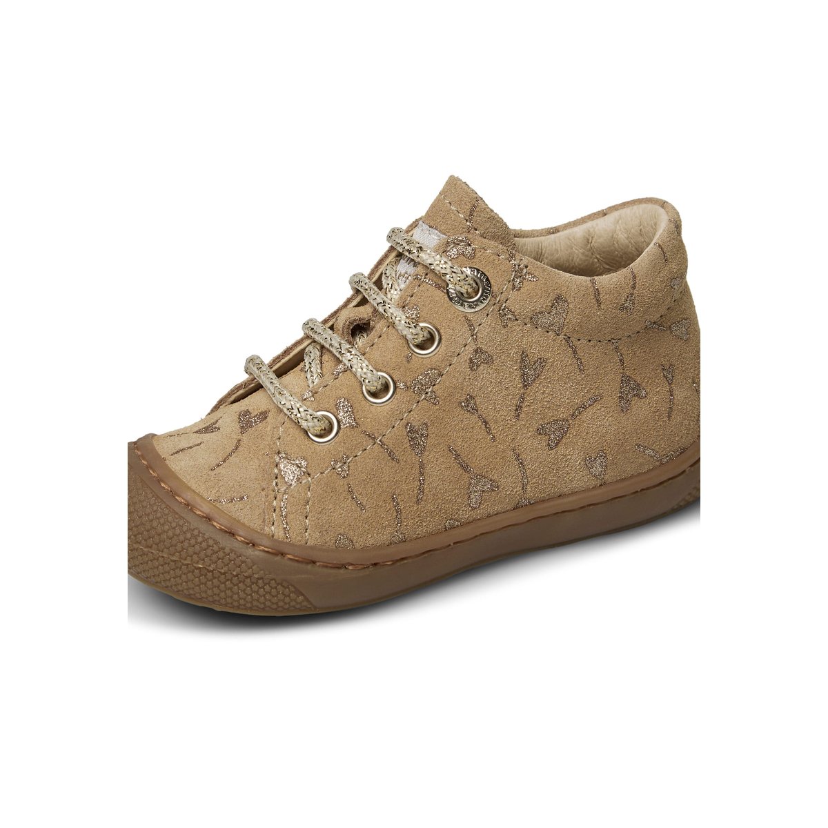 Chaussures premiers pas en suède avec cœurs pailletés COCOON beige-platin, NATURINO