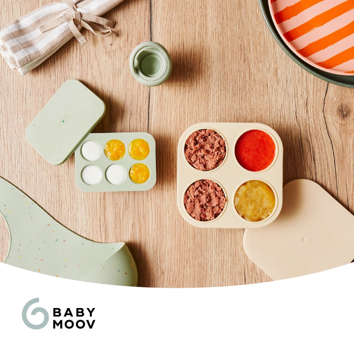 Set contenants silicone & grignoteuse multicolore, BABYMOOV