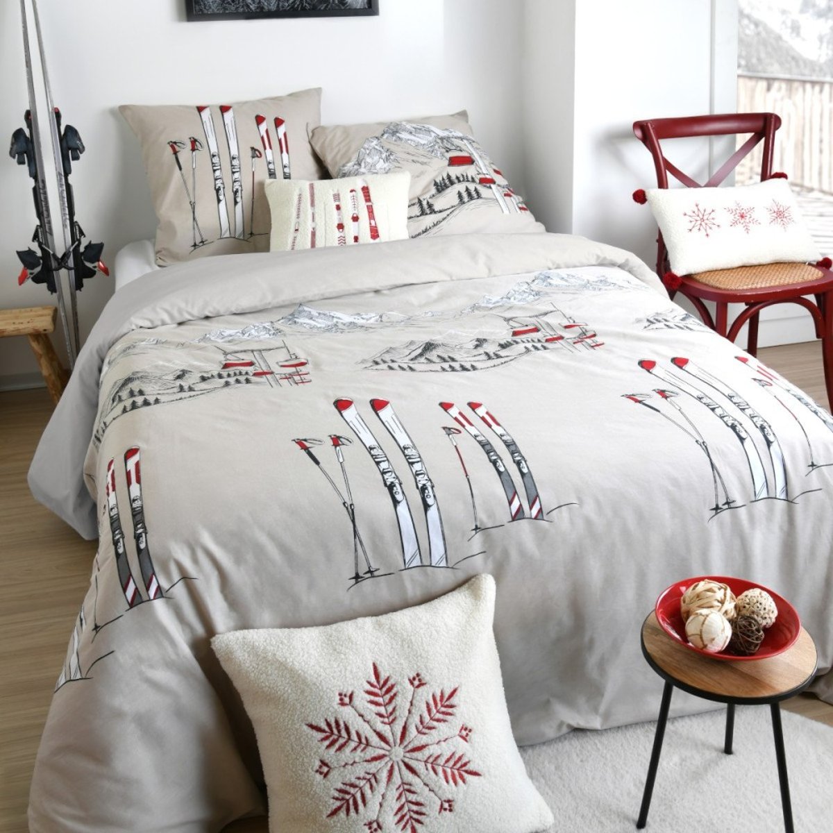 Housse de couette 100% coton 57 fils + 2 taies d’oreiller beige, DECORATIE