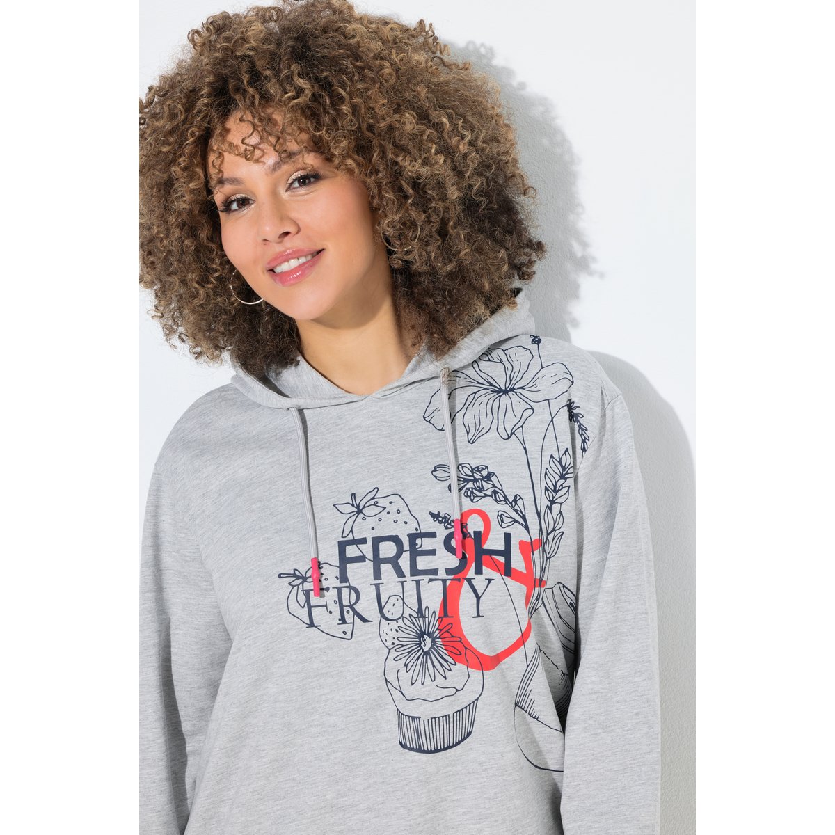 Sweat-shirt à capuche gris clair chiné, ULLA POPKEN