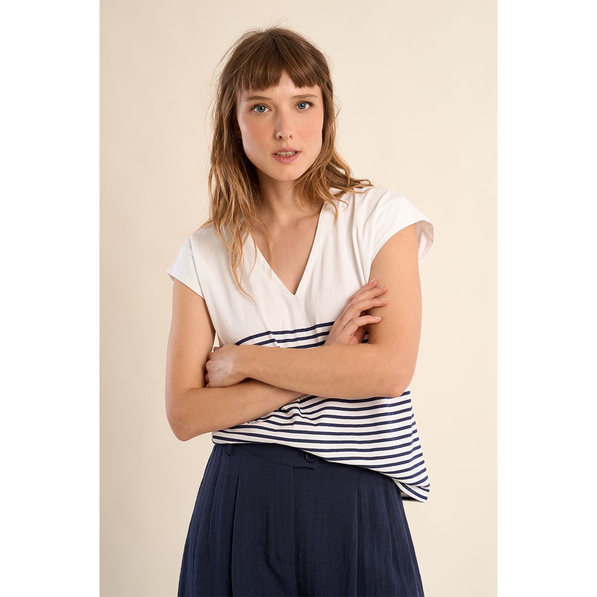 Top sans manches, rayé offwhite/navy blue, MOLLY BRACKEN