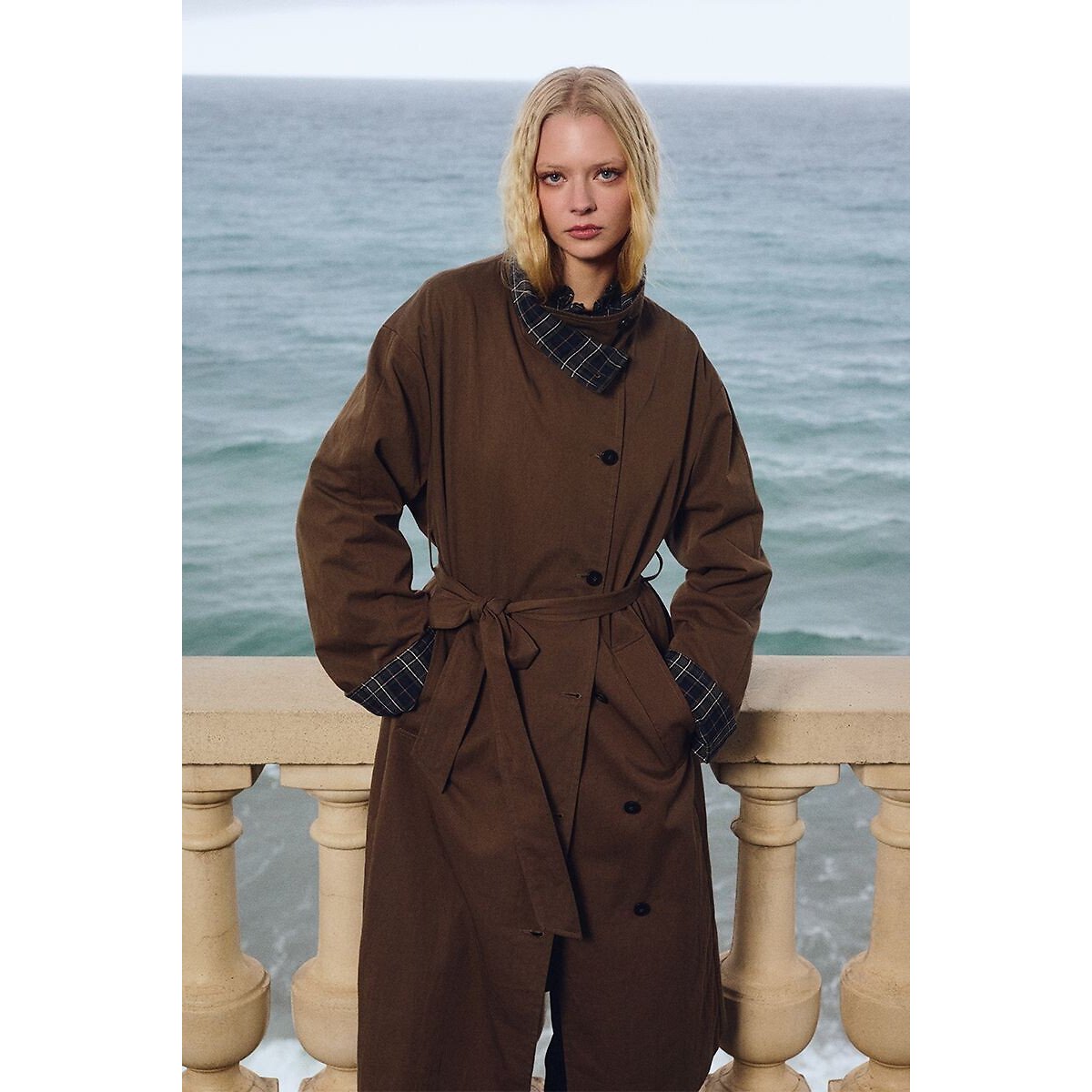 Trench long, détail carreaux marron, MOLLY BRACKEN