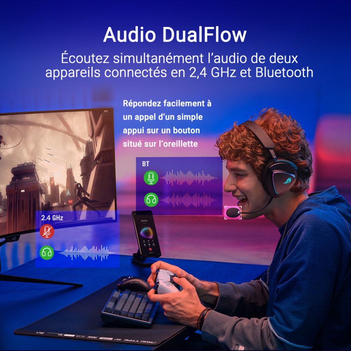 Casque gamer ROG Delta II couleur unique, ASUS