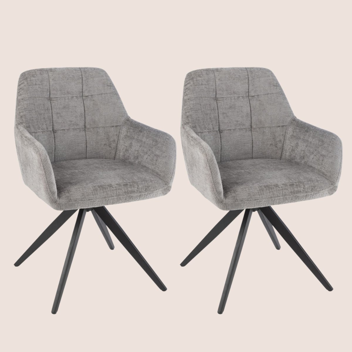 Chaises en métal et velours texturé (lot de 2) - LUCIE gris clair, HELLIN, DEPUIS 1862
