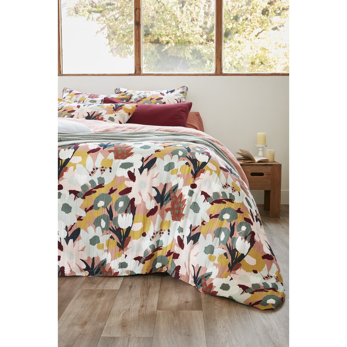 Housse de couette Gaze Coton Leane rose, EDEN