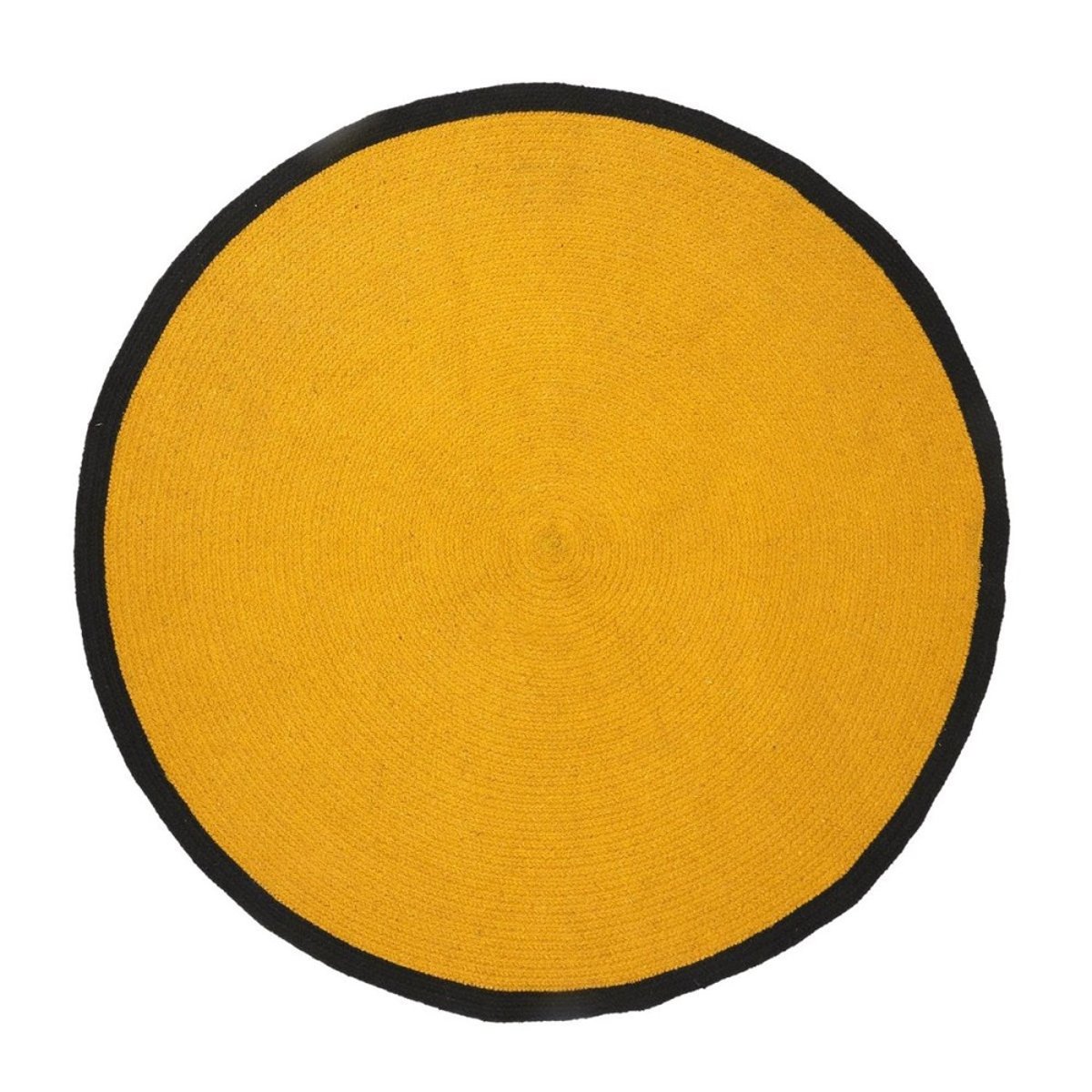 Tapis Rond Moutarde Bord Noir D120 Coton jaune, DECORATIE