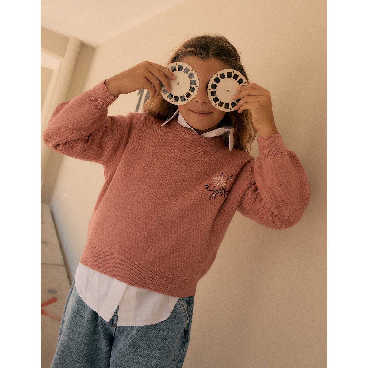 Pull en maille avec fleurs brodées rose, ZIPPY