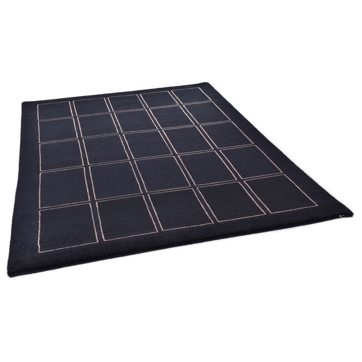 Tapis salon Gundaka noué main en laine noir, THEKO