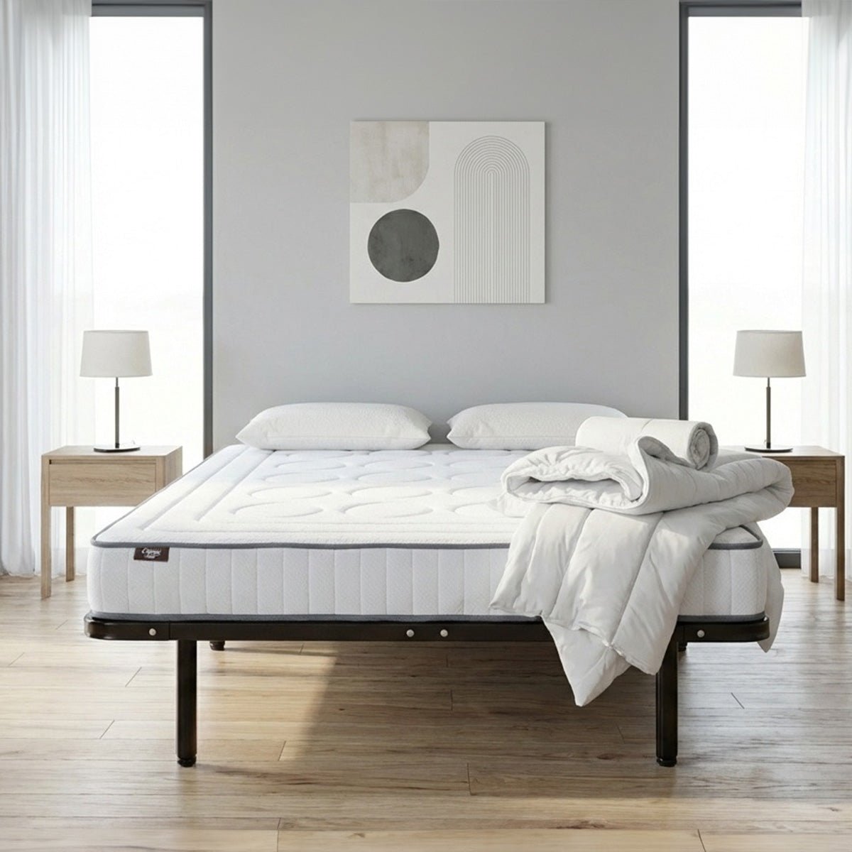 Prêt-à-dormir CRISTAL avec Cadre à lattes, Couette, Oreillers et Protège-matelas blanc, OLYMPE LITERIE