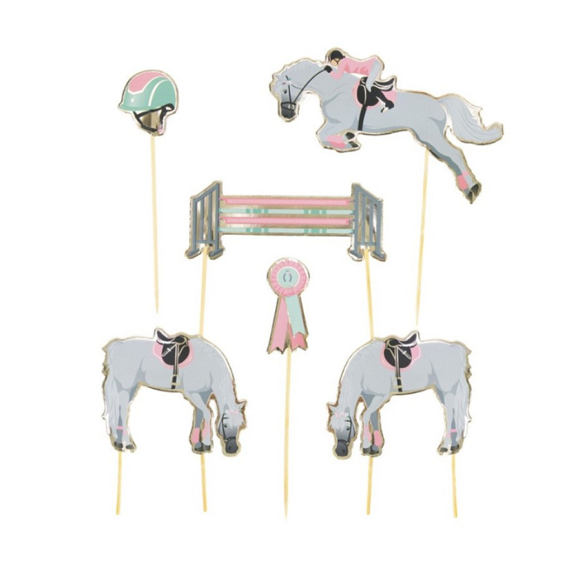 Set de 6 decorations Cheval d'Amour pour gateaux couleur unique, PARTY PRO