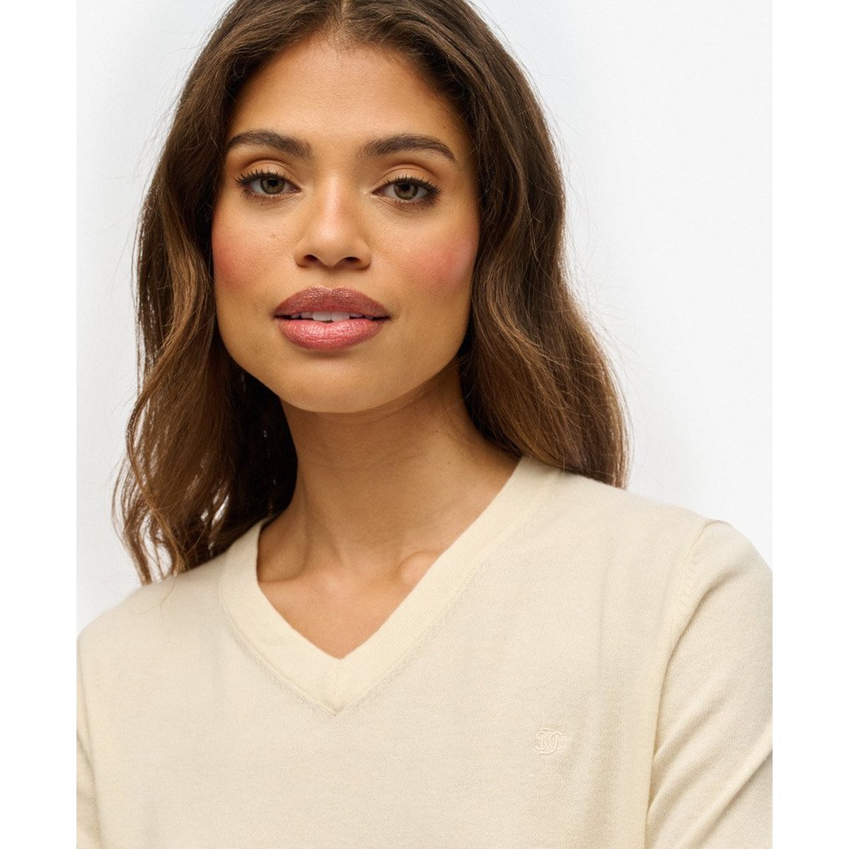 Pull à col en V classique crème chiné, SUPERDRY