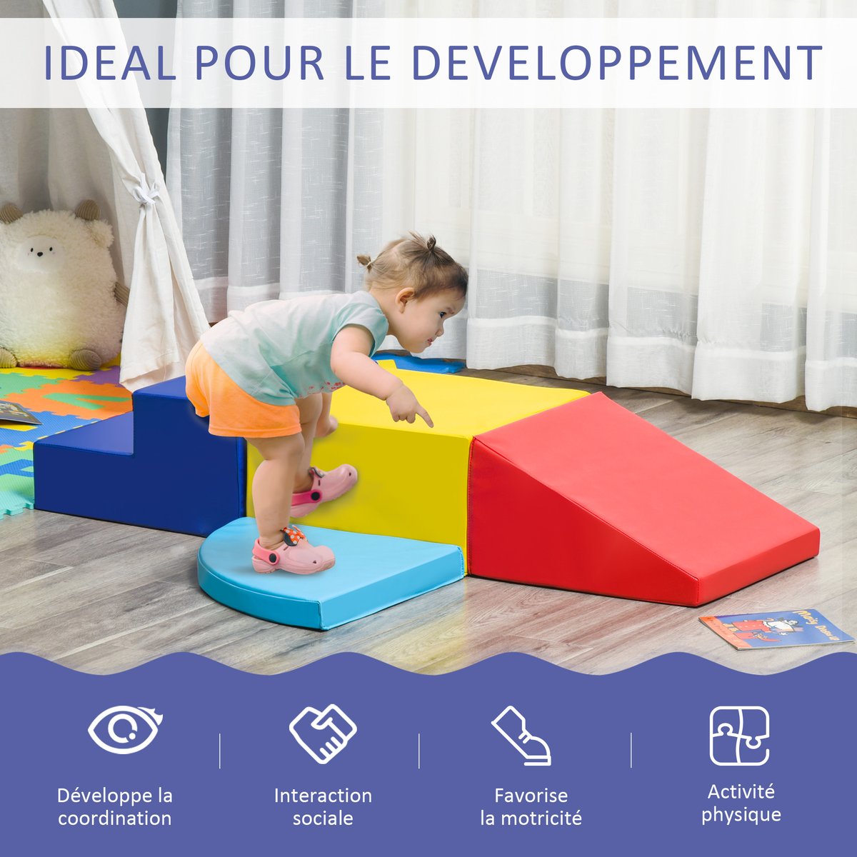 Ensemble de jeux mous pour enfants PU Jaune, multicolore, HOMCOM
