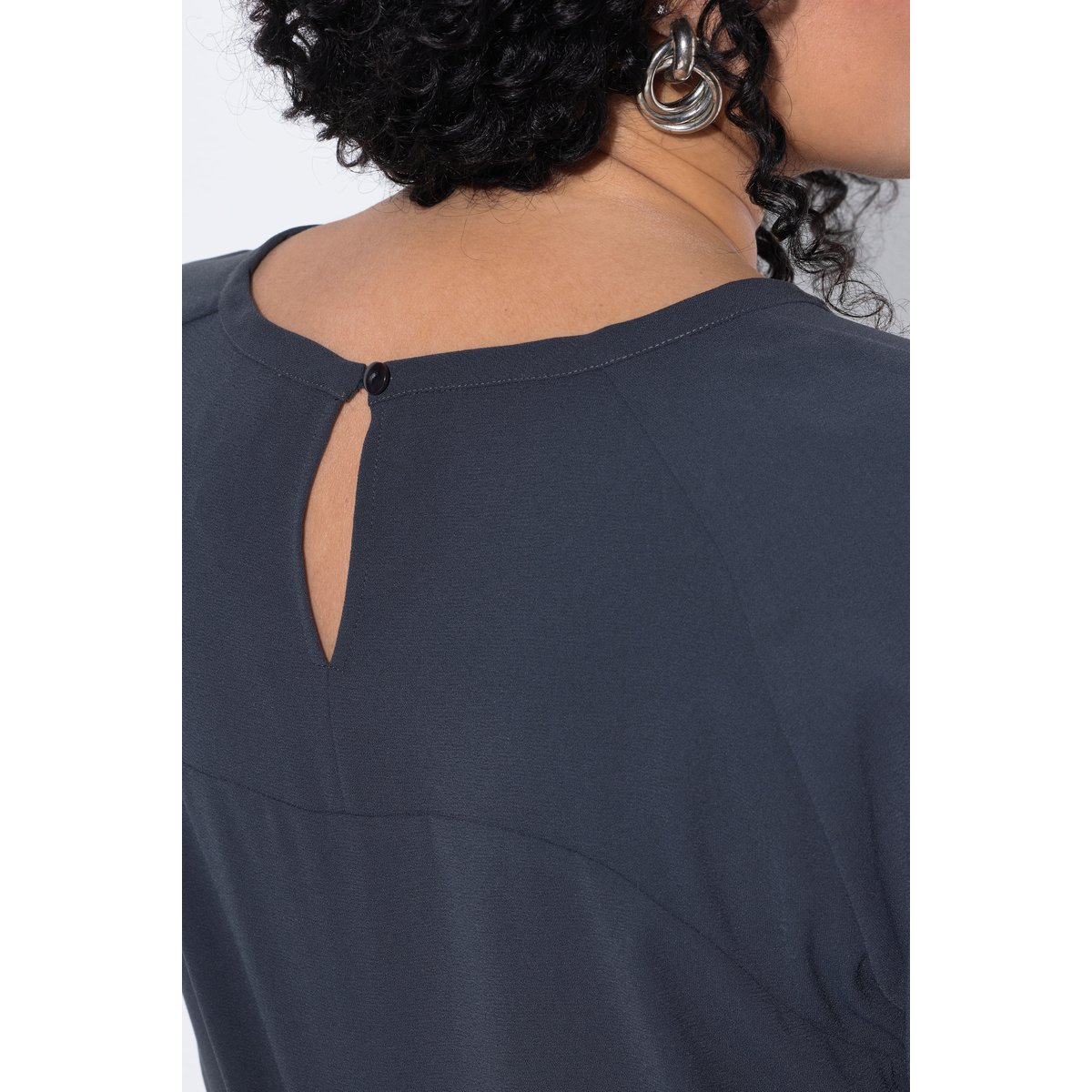 Robe décolleté rond et manches 3/4 ballon olive foncé, ULLA POPKEN