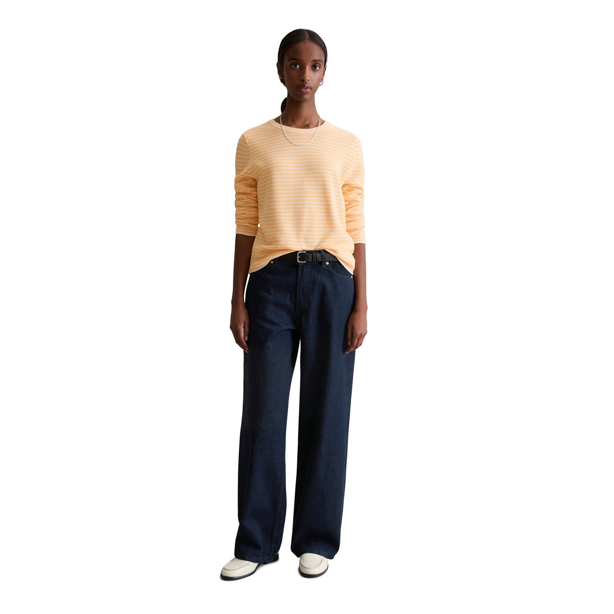 Pull-over rayé régulier en Compact Cotton orange, MARC O’POLO DENIM
