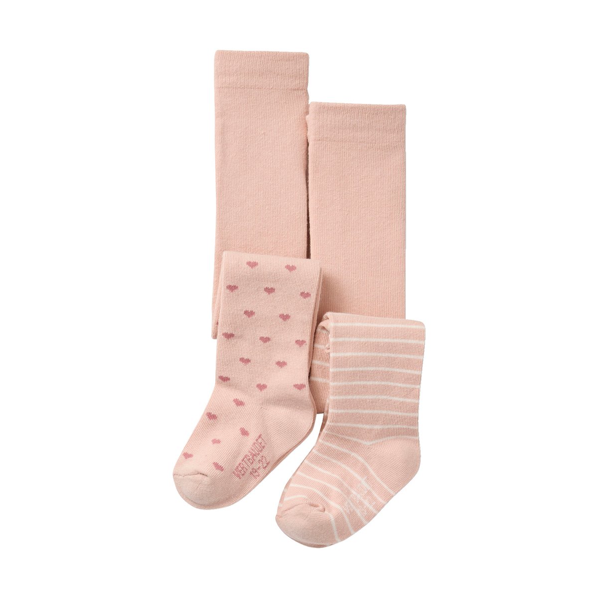 Lot de 2 paires de collants fantaisie bébé rose pâle, VERTBAUDET