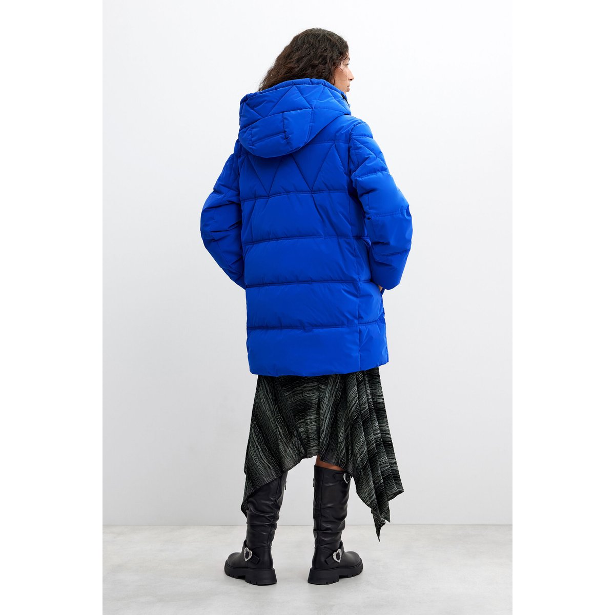 Manteau long matelassé bleu, DESIGUAL