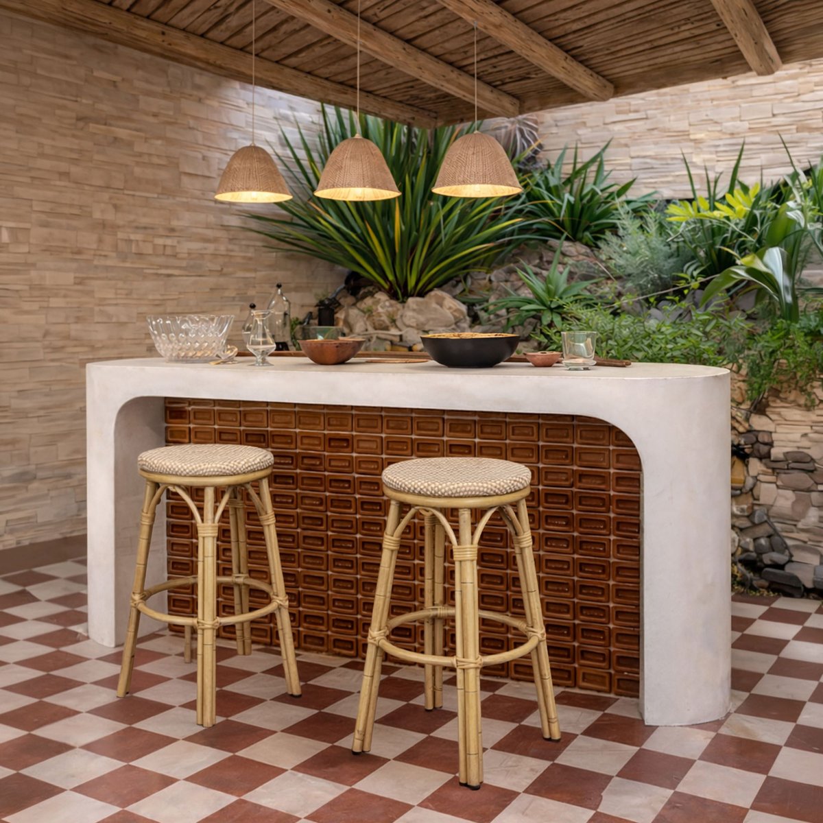 Tabouret de bar effet rotin naturel, AMALFI beige, NOW'S HOME