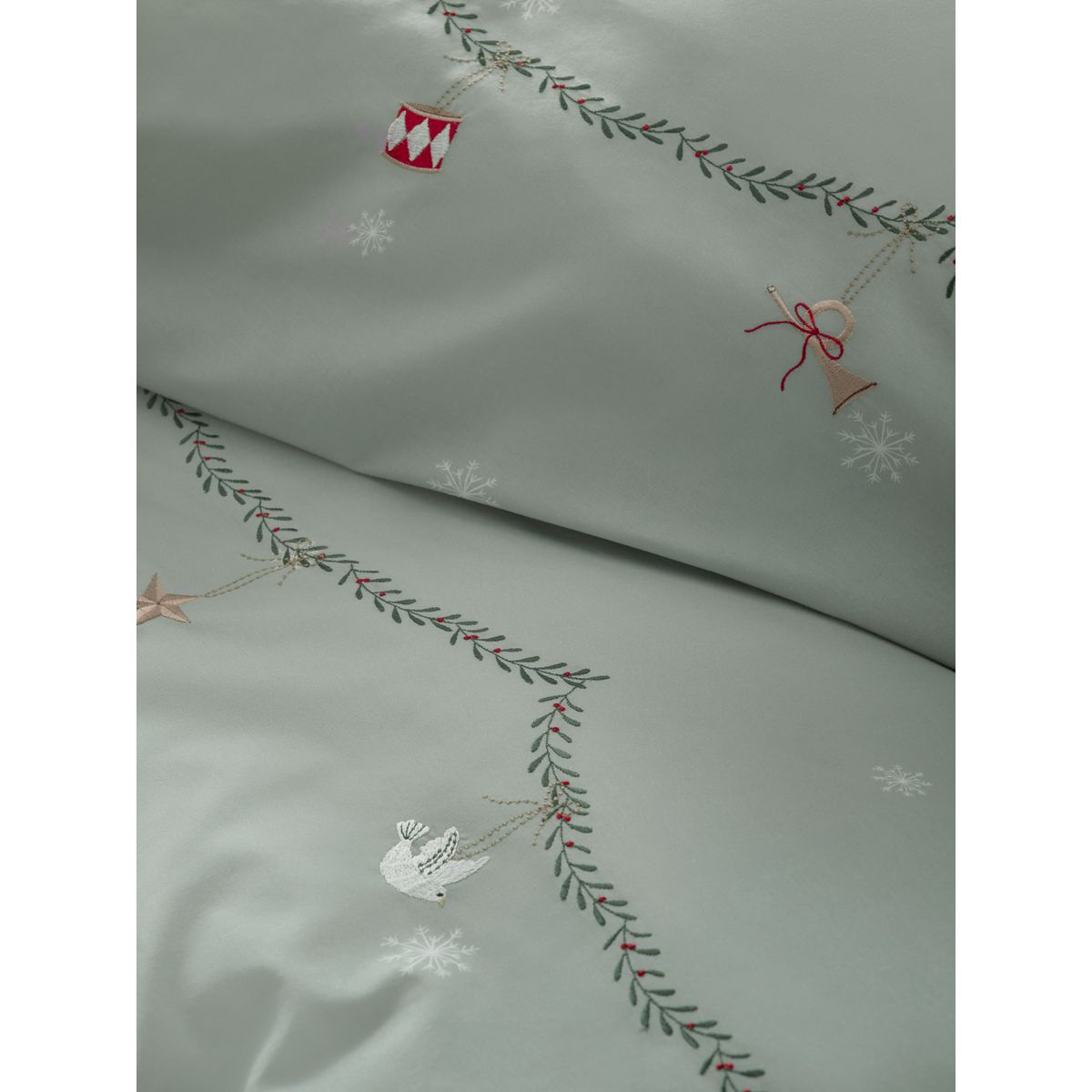 Parure de lit à couronne brodée noël vert sauge, NEXT