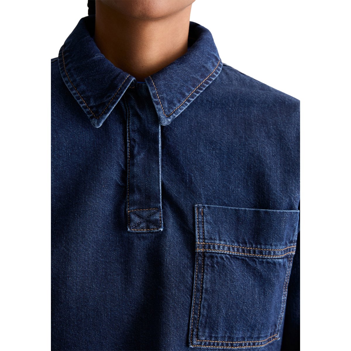 Polo en jean oversized en pur coton bio bleu fooncé, MARC O’POLO DENIM
