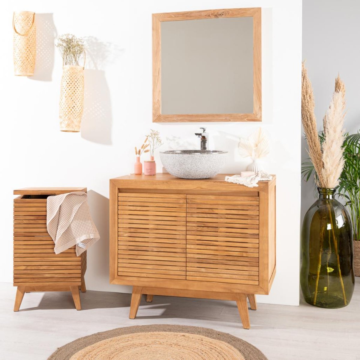 Meuble en teck rectangle 90 VINTAGE naturel, WANDA COLLECTION