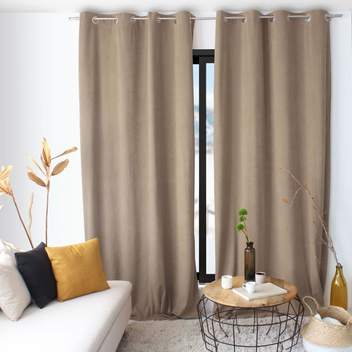 Rideau tamisant en velours naturel, HOME MAISON