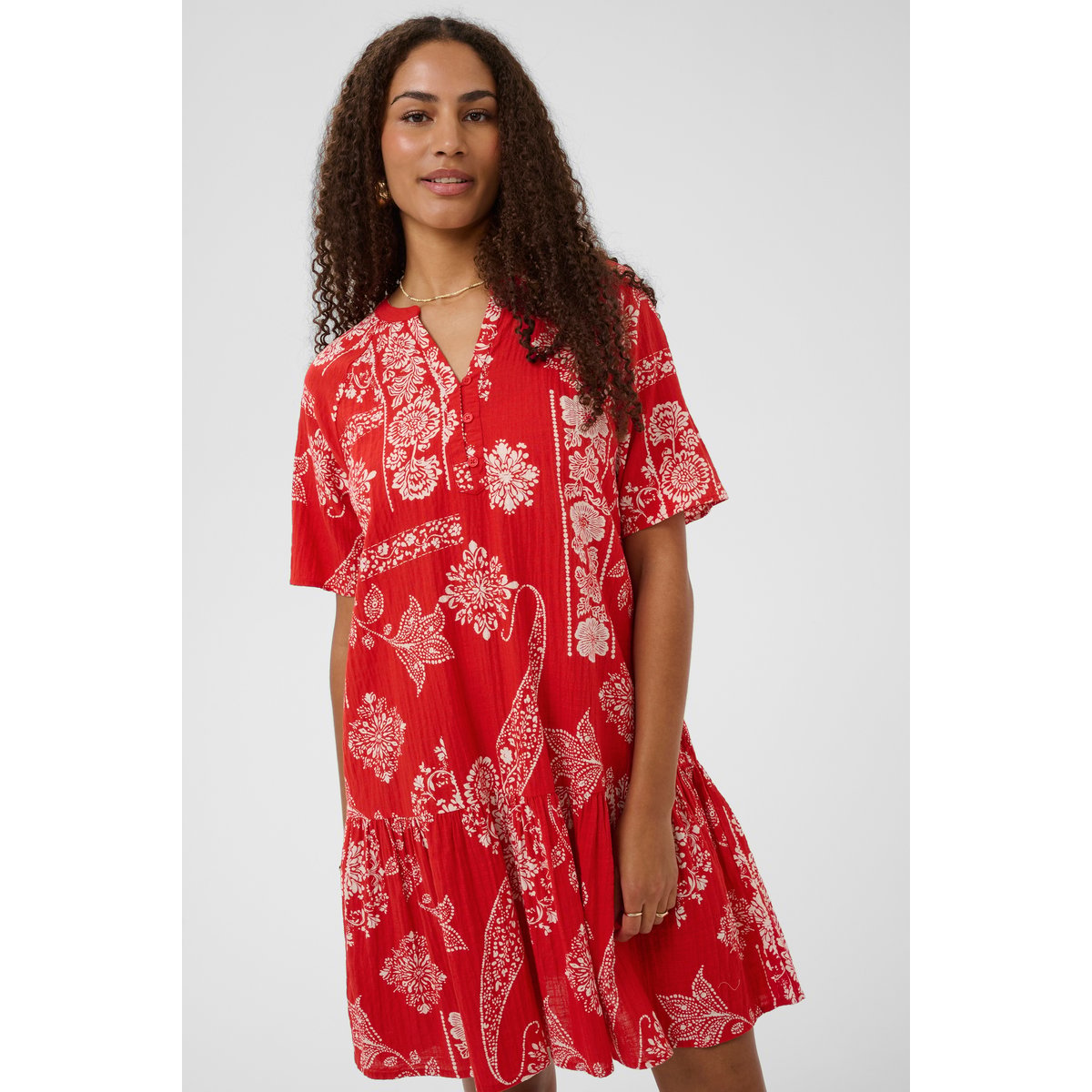 Robe rouge red ethnic print, CREAM