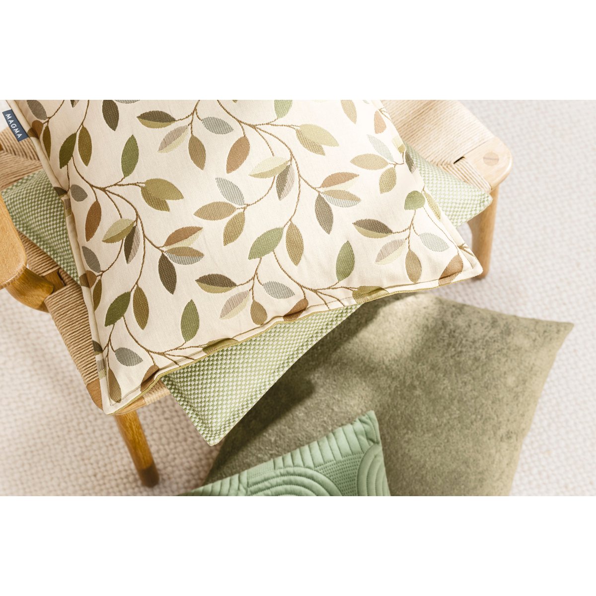 Housse de coussin jacquard NICA damiere vert et blanc, MAGMA HEIMTEX